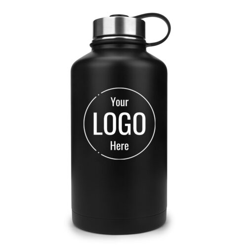stainless steel water jug 64oz half gallon insulated hydro flask custom logo black